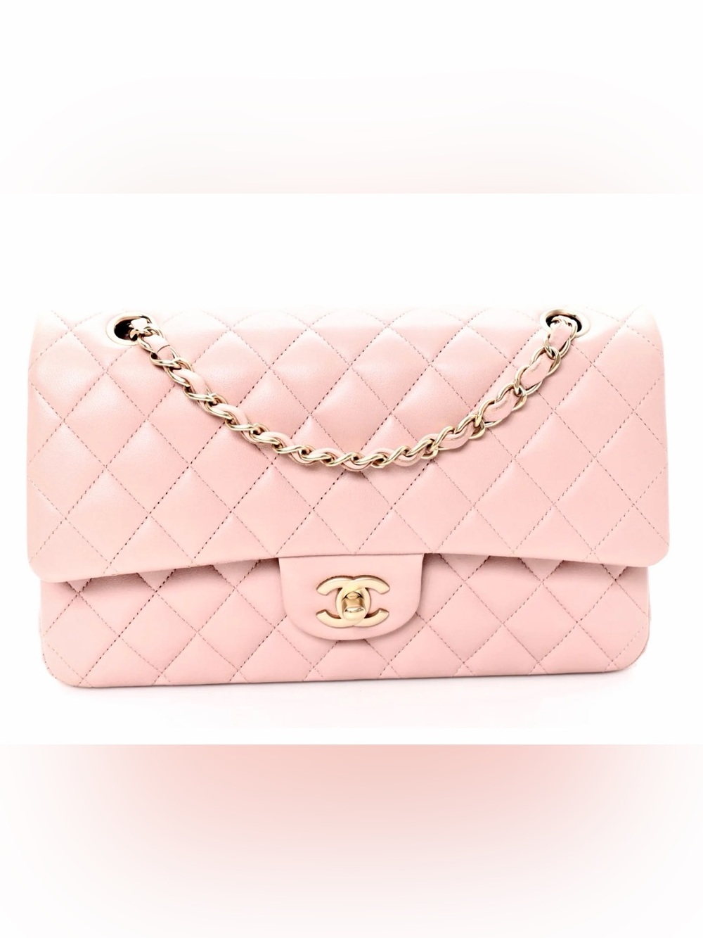 CHANEL Baby Pink Quilted Flap Shoulder Bag with Gold Hardware